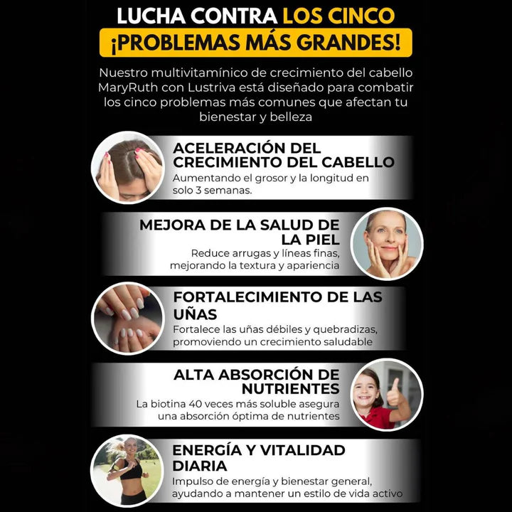 Multivitamina Para El Crecimiento Del Cabello con lustriva - MARYRUTH'S™ 💇♀️✨